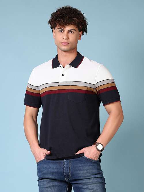 men striped short sleeve polo t-shirt