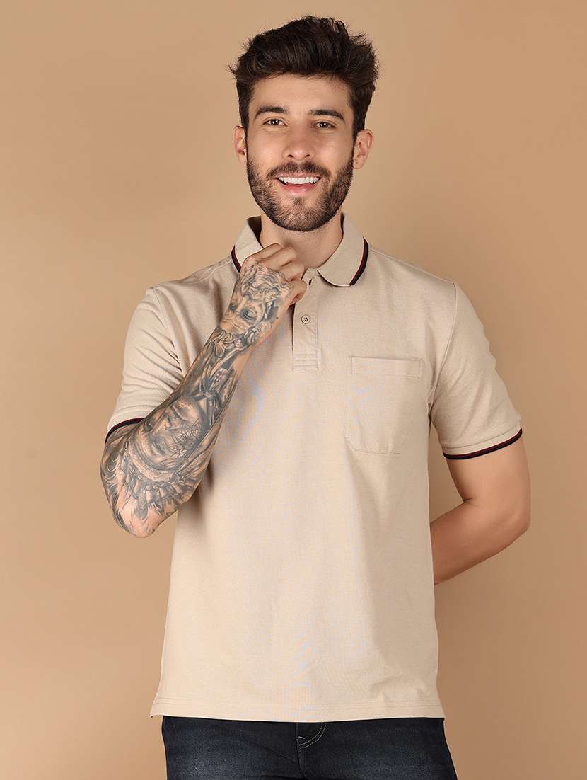 men regular fit plain short sleeve polo t-shirt - 21612345 -  Standard Image - 1