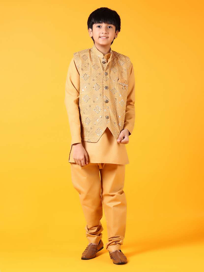 boys kurta and pyjama with embroidered jacket