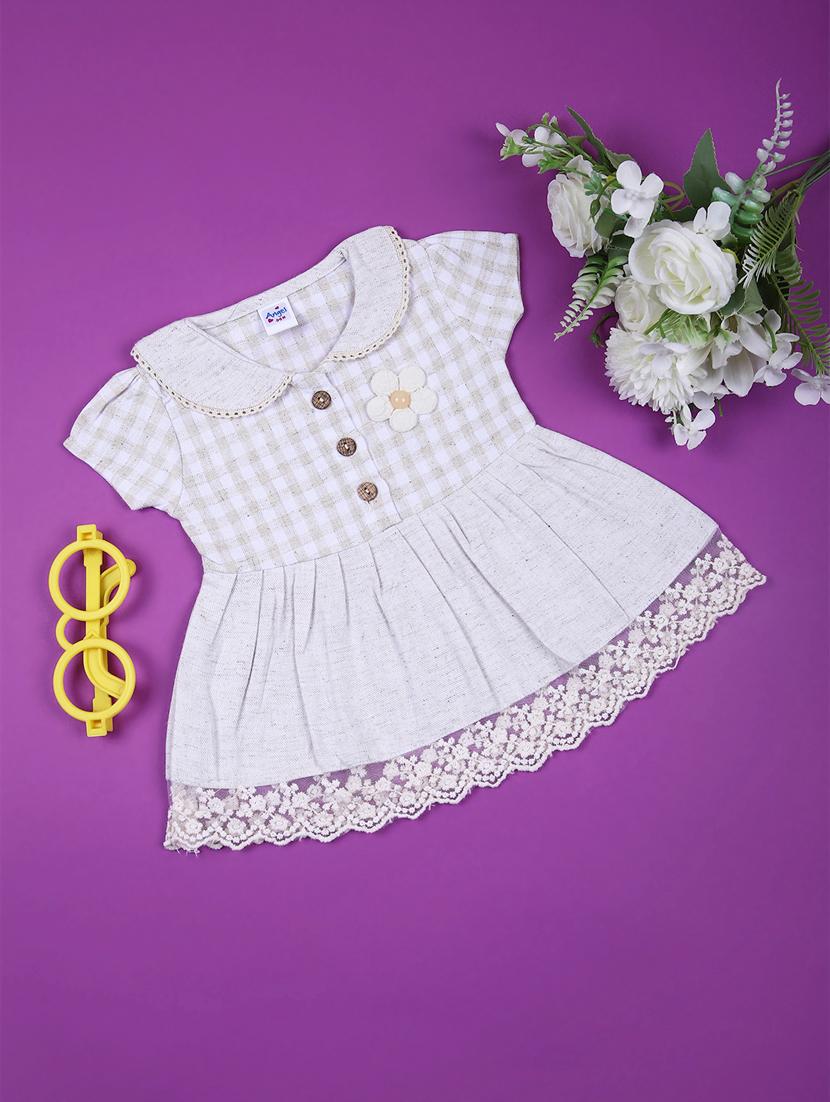 girls checkered petern pan neck frock - 21612550 - Zoom Image - 0