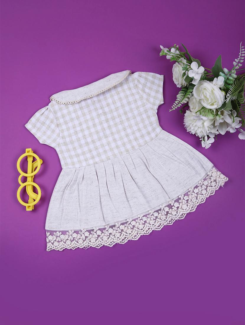 girls checkered petern pan neck frock - 21612550 - Standard Image - 1