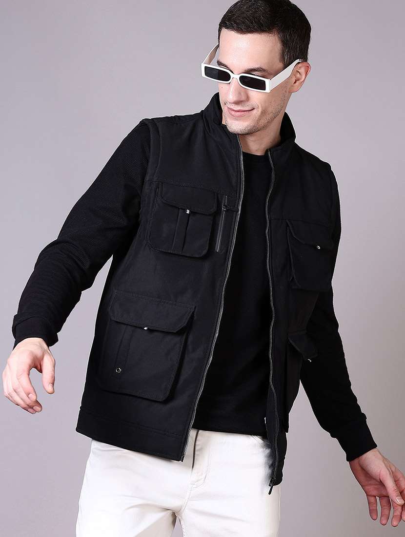 men solid sleeveless casual jacket - 21612869 -  Standard Image - 1