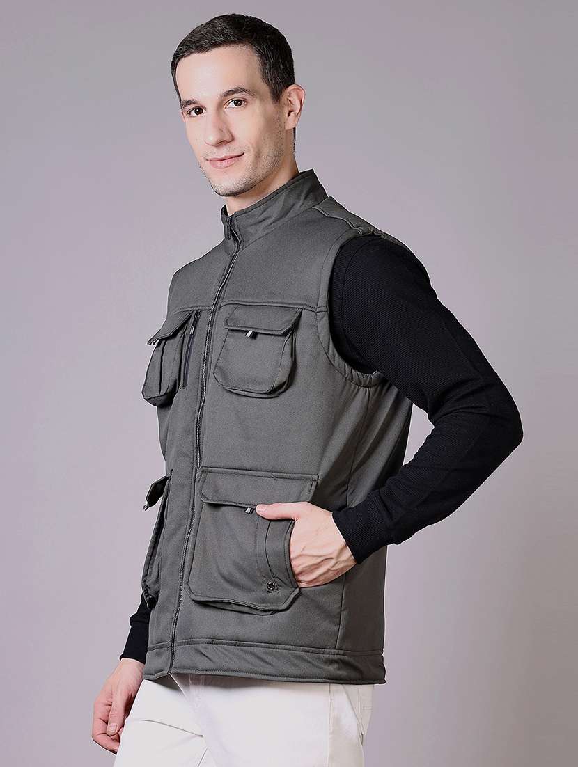 men solid sleeveless bomber jacket - 21612870 -  Standard Image - 1