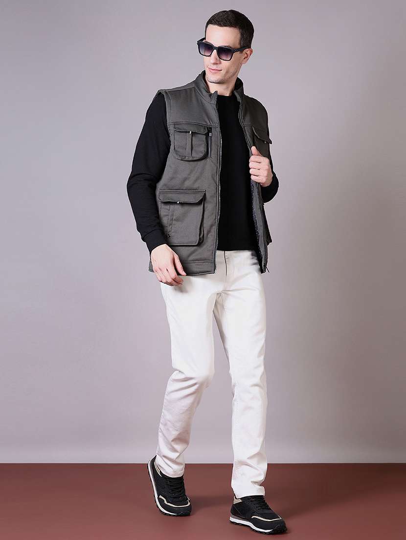 men solid sleeveless bomber jacket - 21612870 -  Standard Image - 4
