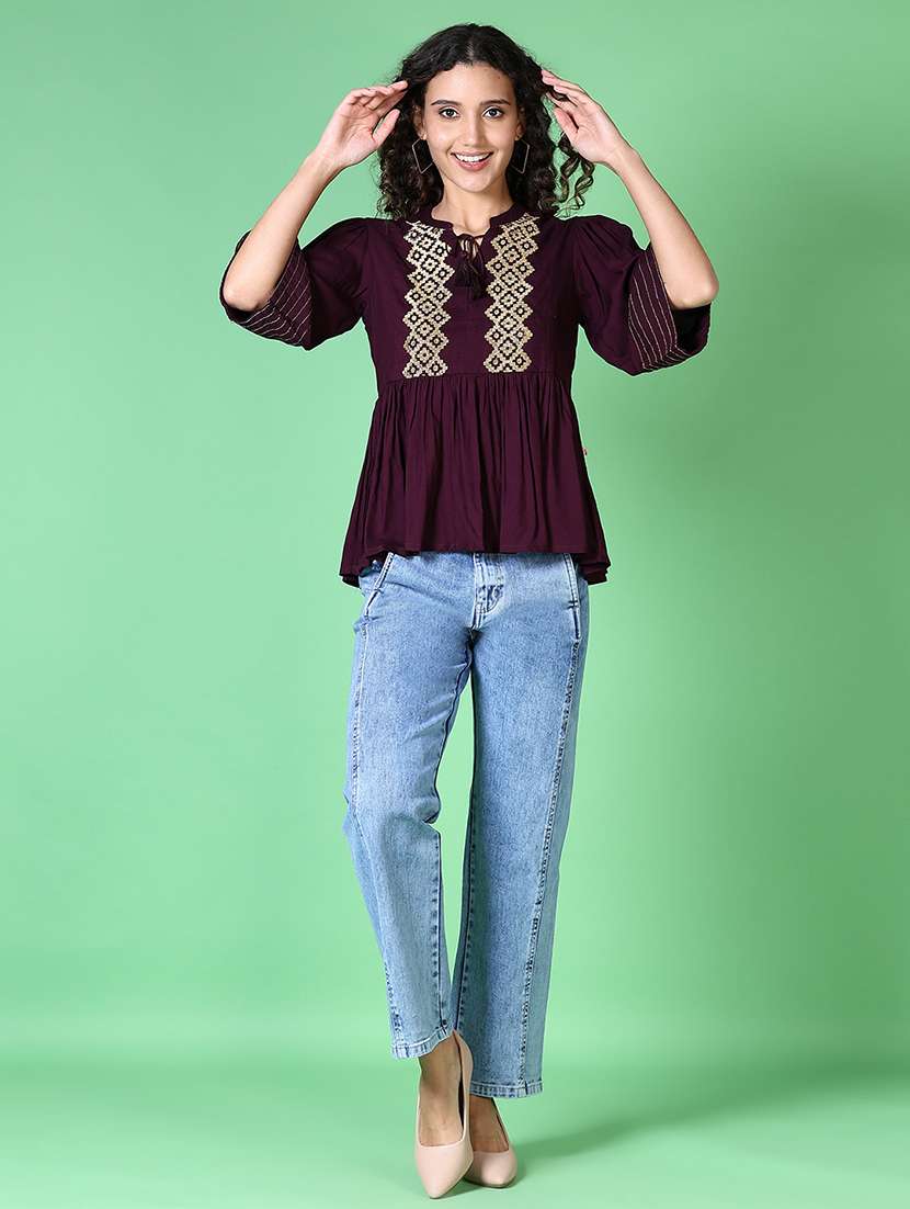 women purple tie-up neck peplum top - 21612911 -  Standard Image - 4