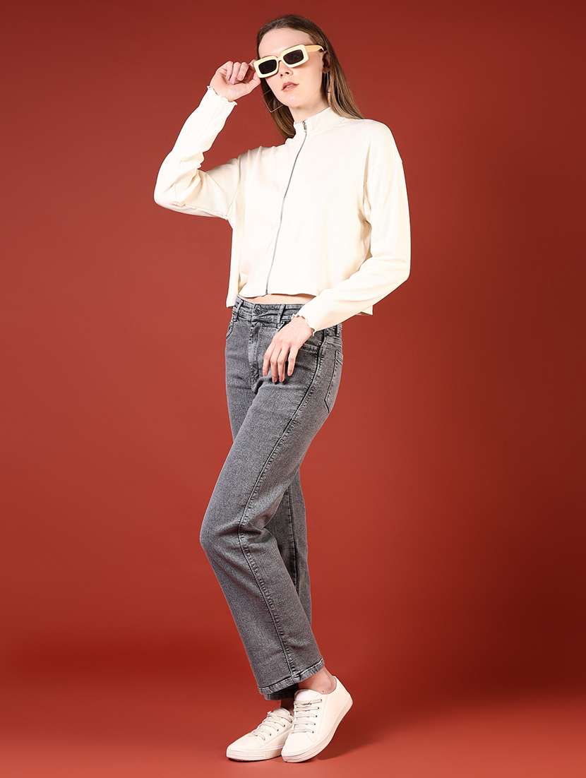 women solid stand collar long sleeves jacket - 21612913 -  Standard Image - 4