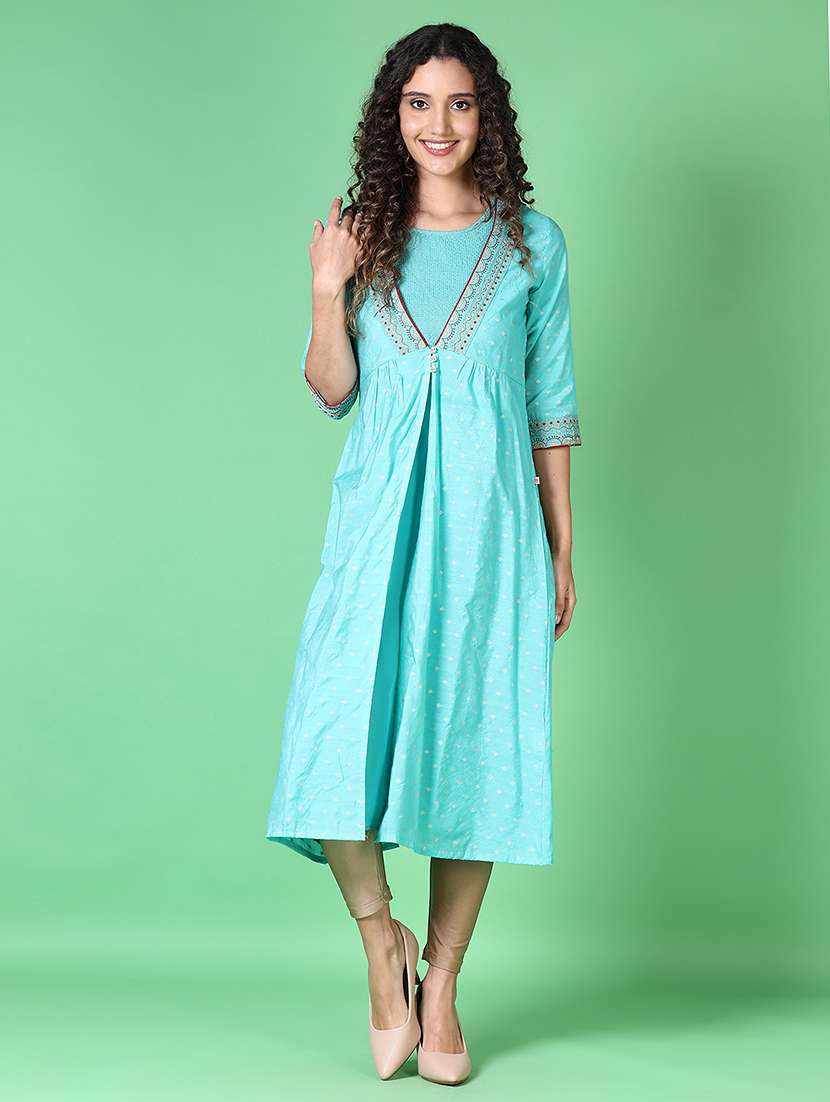 women printed round neck a-line kurta