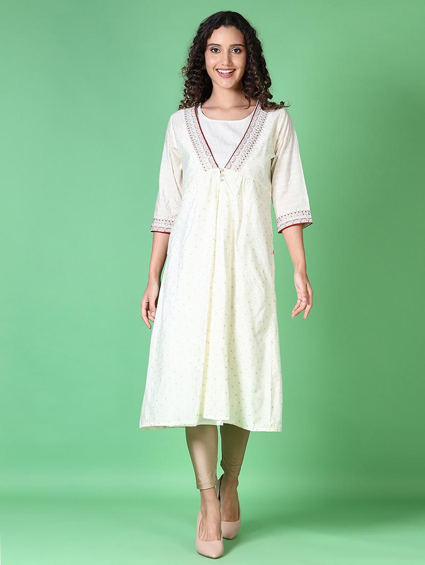 women printed round neck a-line kurta
