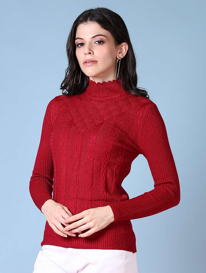 women long sleeves self design pullover - 21612967 -  Standard Image - 1