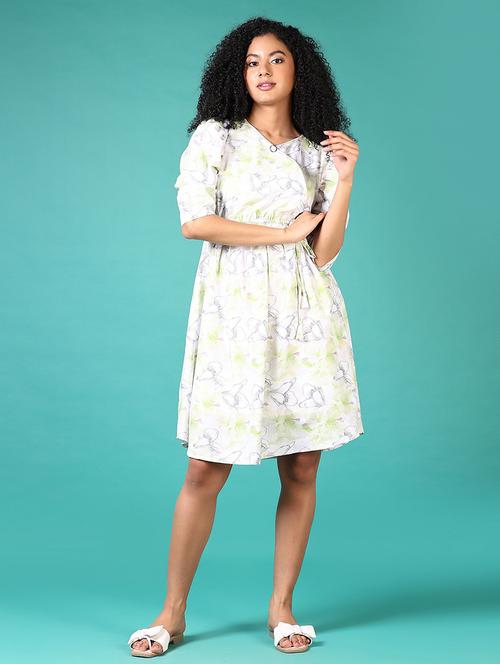 women flora printed v neck a-line dress - 21612984 - Standard Image - 0