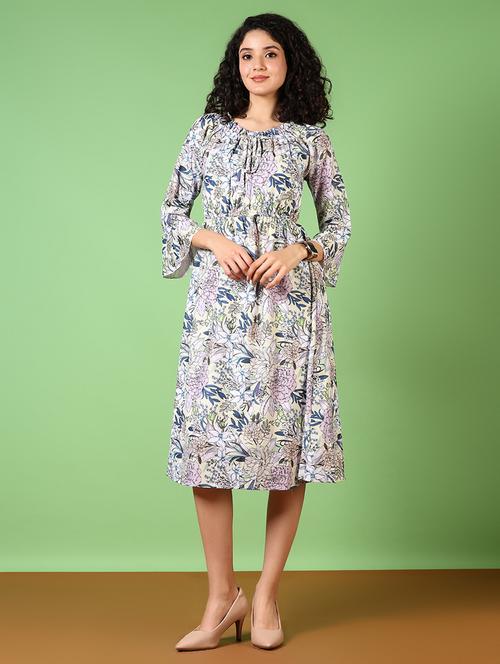 women printed round neck a-line dress - 21612985 - Standard Image - 0