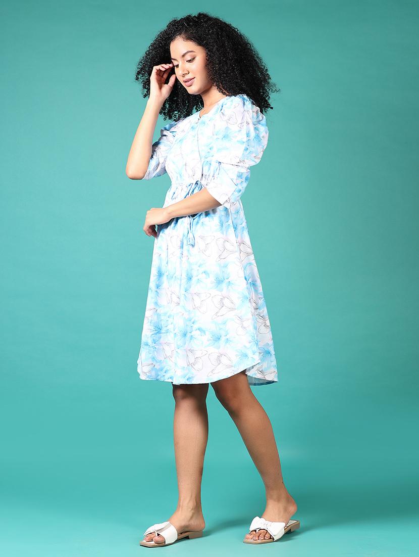 women floral printed v neck a-line dress - 21612986 - Standard Image - 1