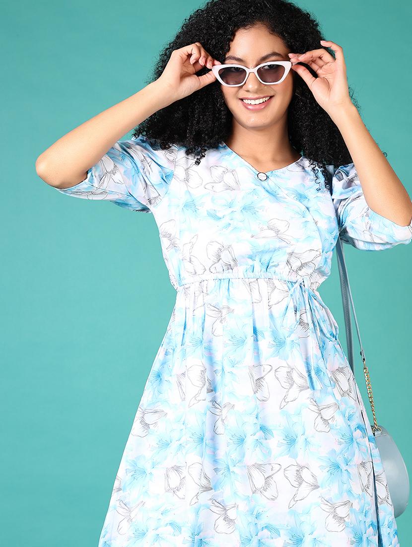 women floral printed v neck a-line dress - 21612986 - Standard Image - 4