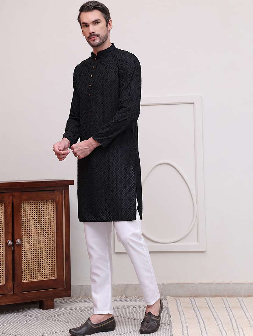 men embroidered long sleeves kurta pyjama set - 21613128 -  Standard Image - 1