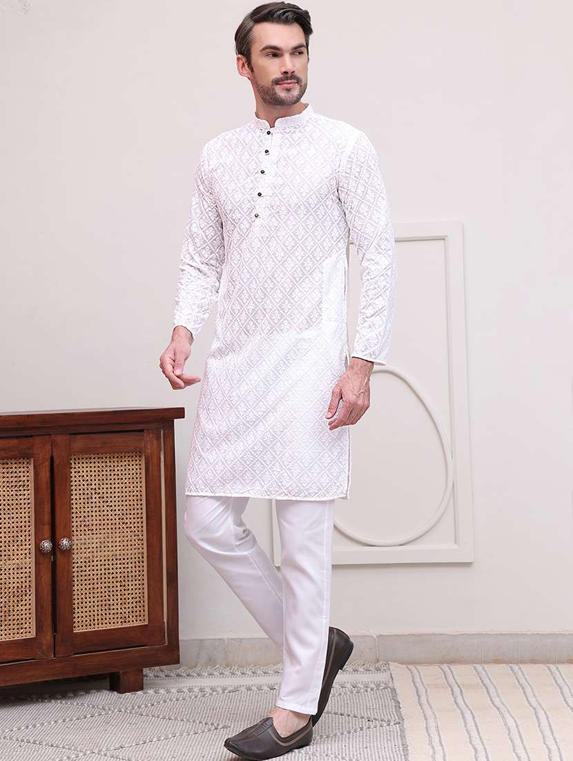 men embroidered long sleeves kurta pyjama set - 21613131 -  Standard Image - 1