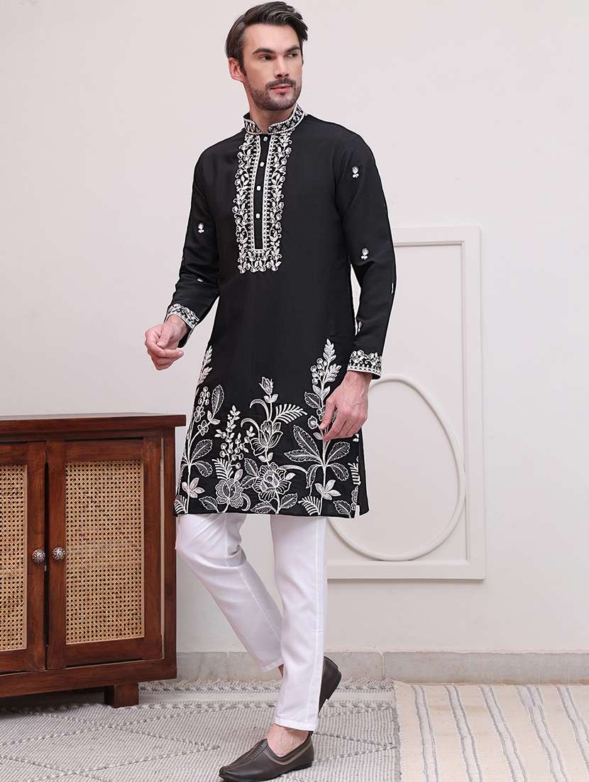 men embroidered long sleeves kurta pyjama set - 21613132 -  Standard Image - 1
