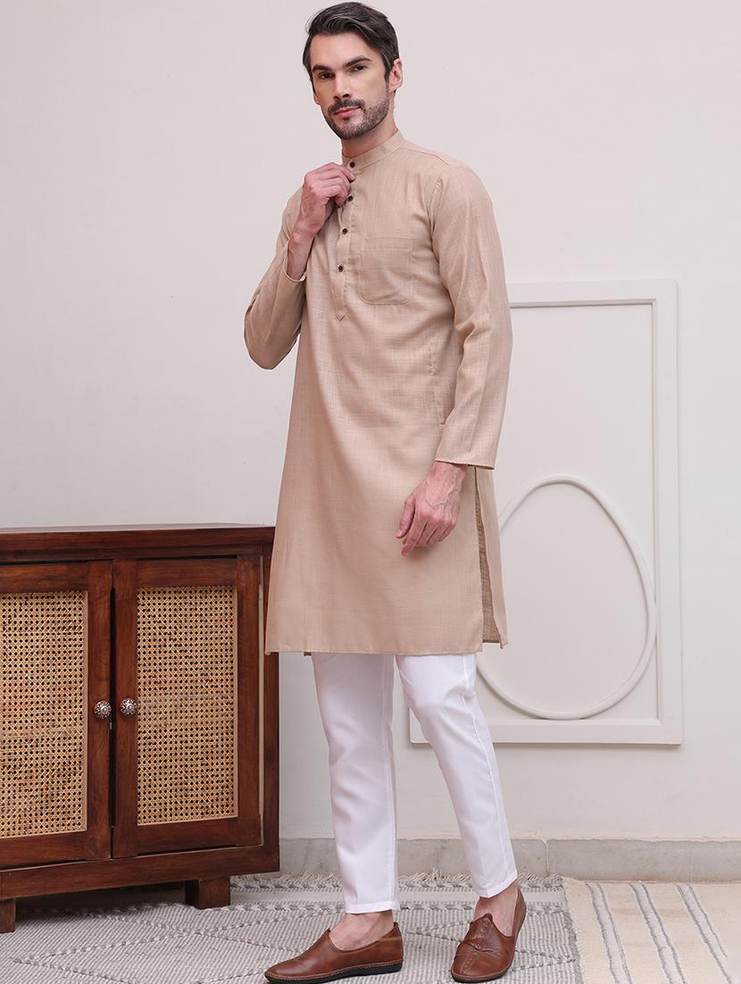 men solid long sleeves kurta pyjama set - 21613134 - Standard Image - 1