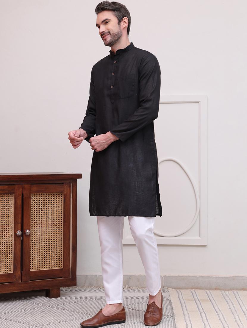 men solid long sleeves kurta pyjama set - 21613135 - Standard Image - 1
