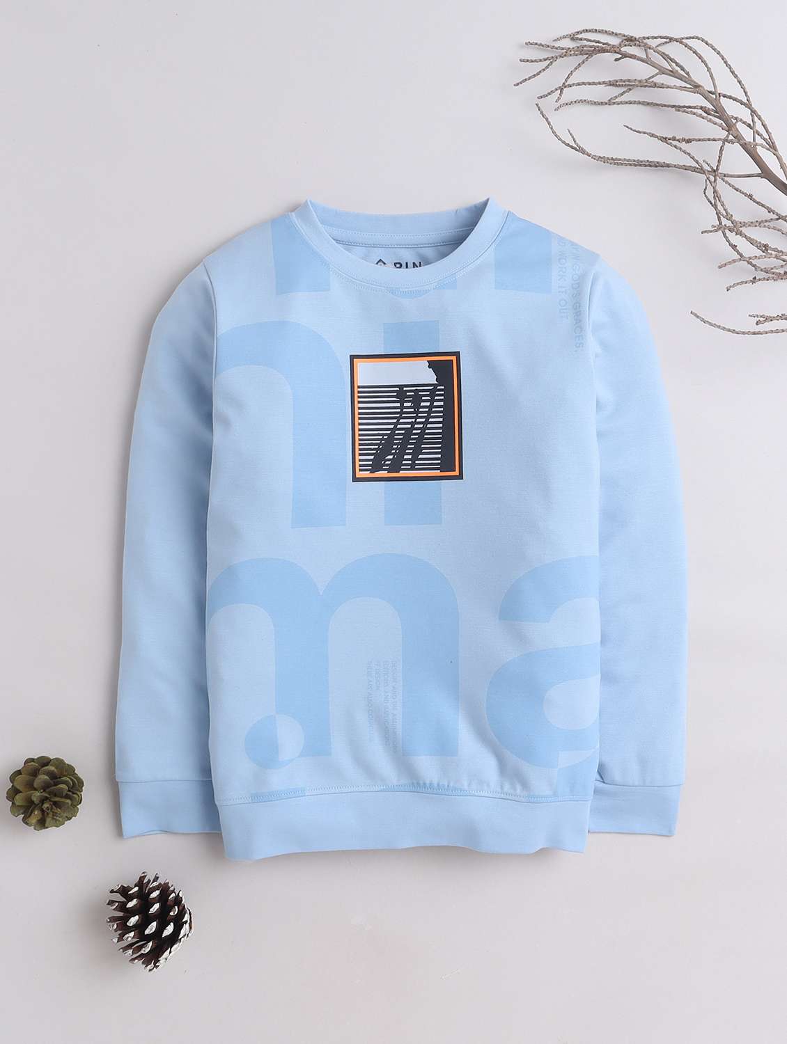 boys round neck front printed sweatshirt