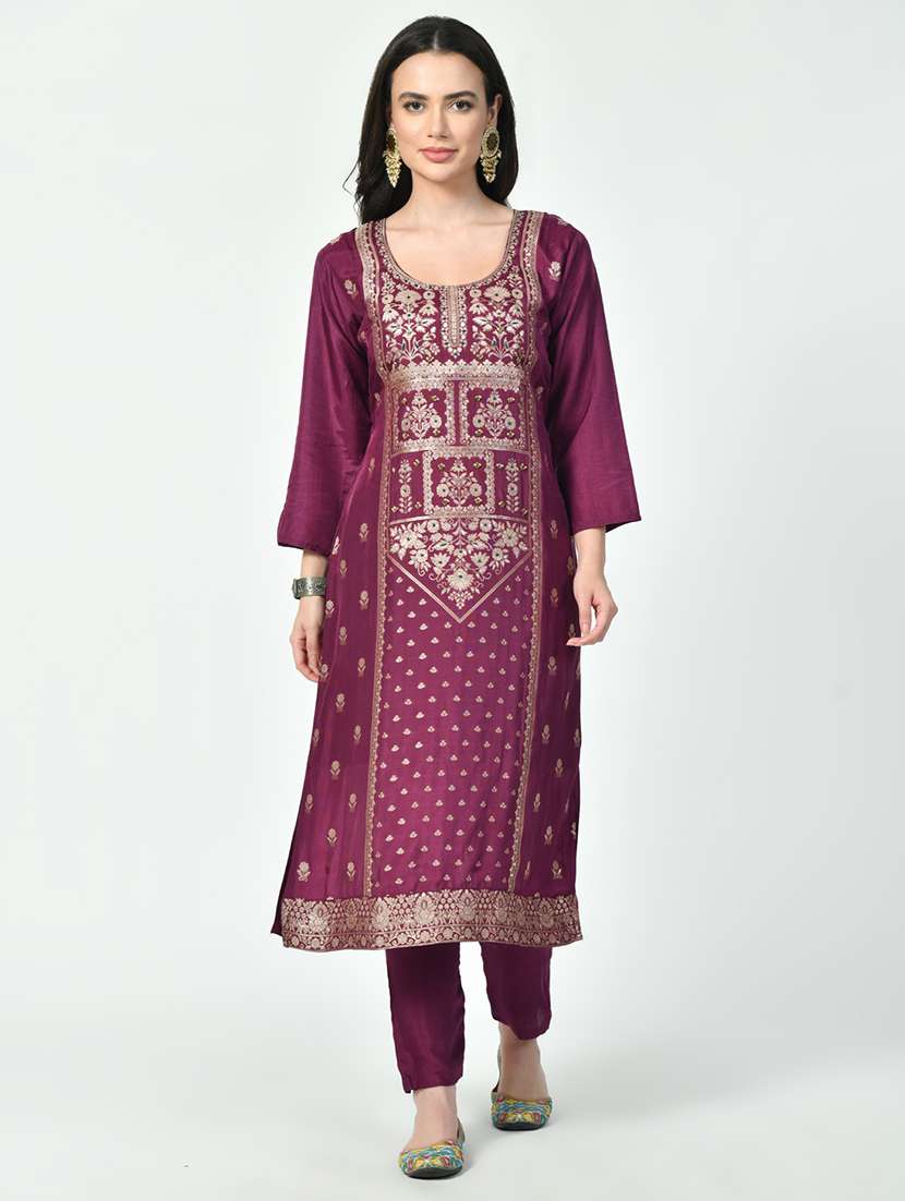 women three quarter sleeve kurta pant with dupatta set - 21613159 -  Standard Image - 1