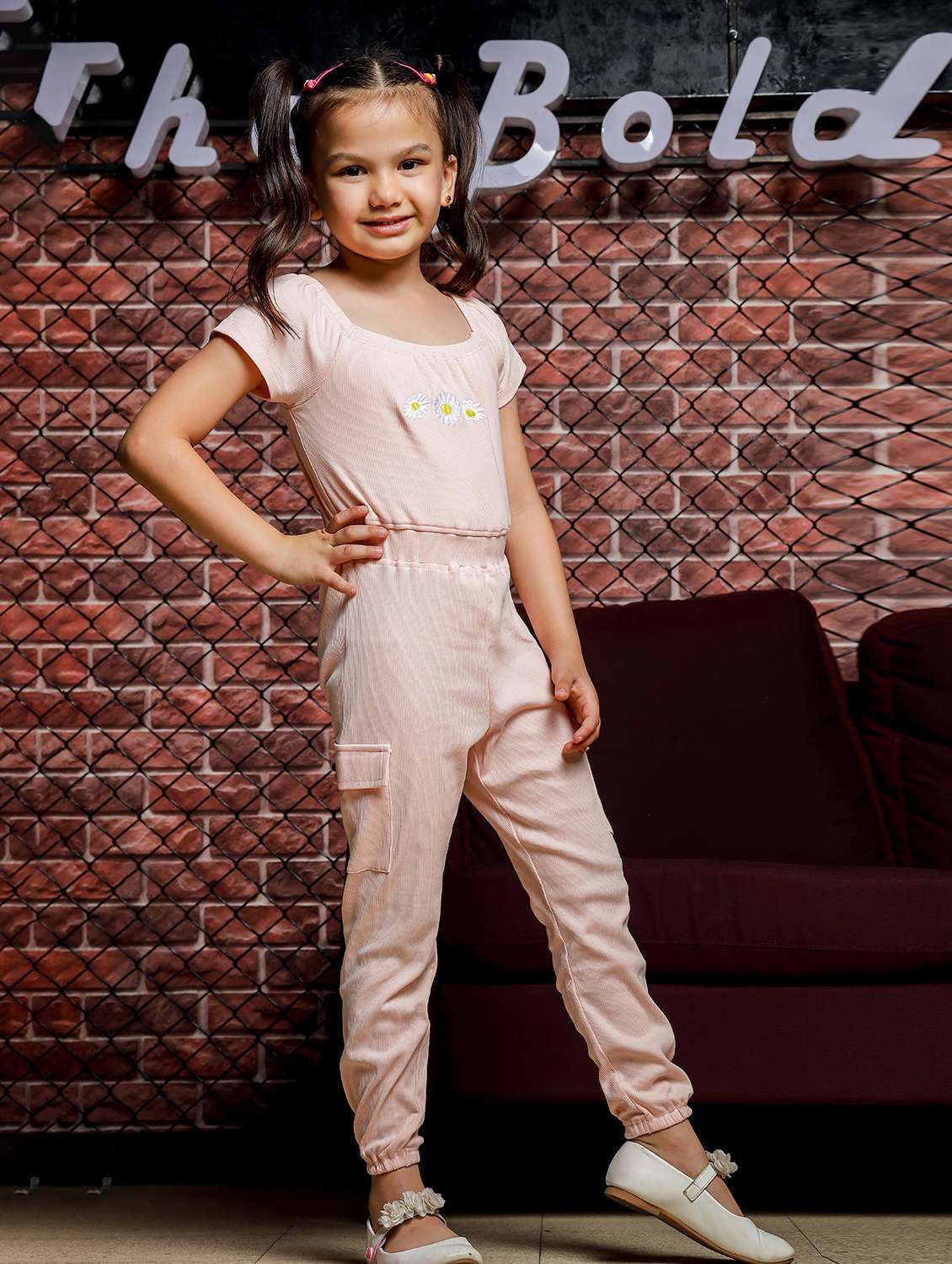 girls embroidered short sleeves jumpsuit - 21613320 -  Standard Image - 1