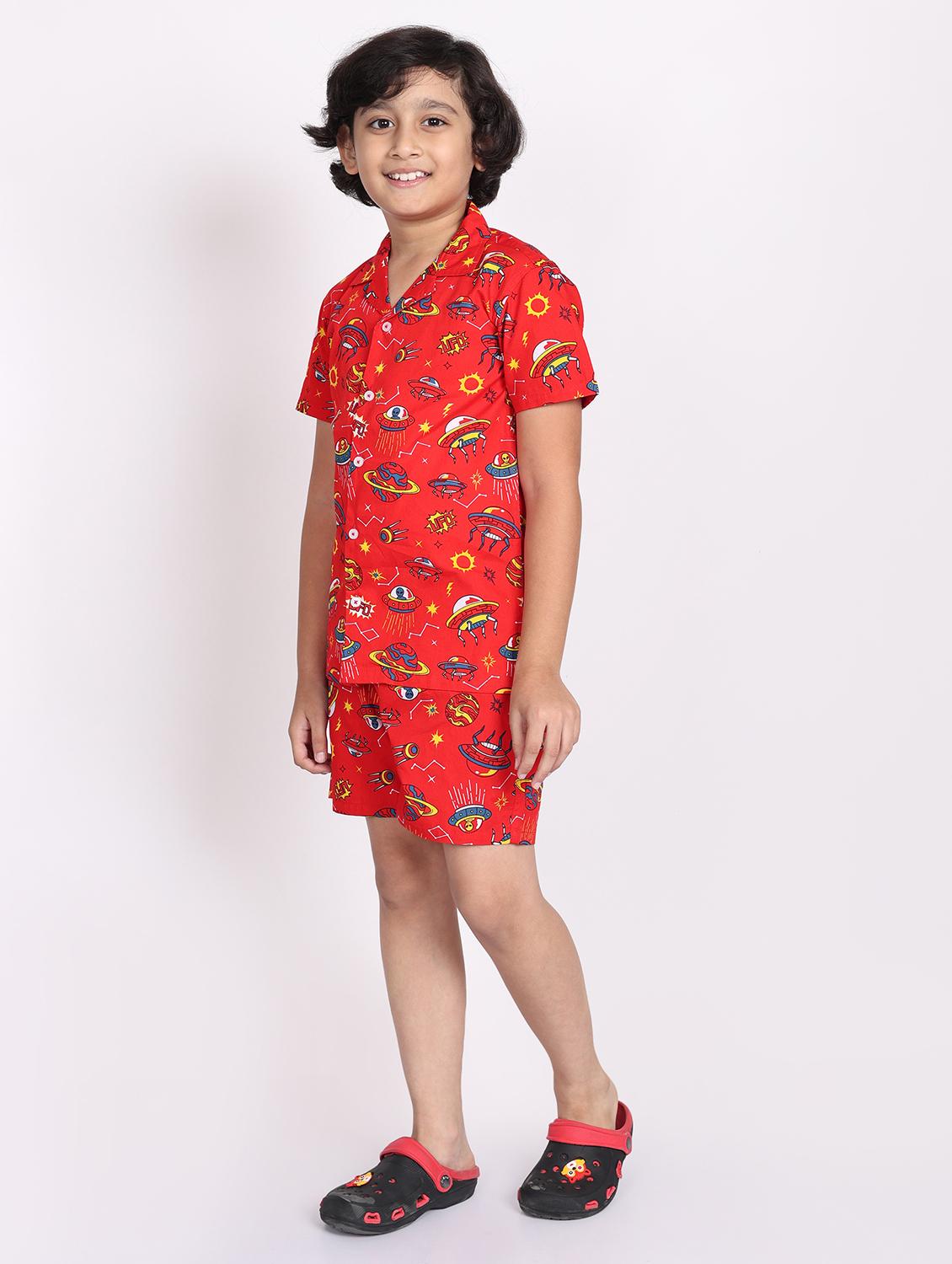 boys printed shorts co-ords set - 21613451 -  Standard Image - 1