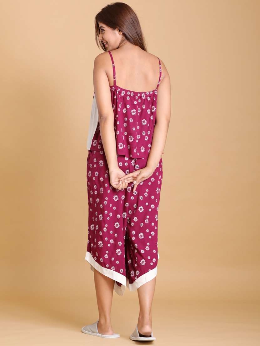 women purple floral printed nightwear set - 21613495 - Standard Image - 1