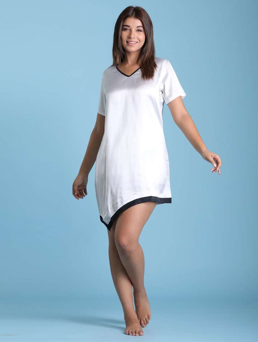 women white solid short sleeve nighty - 21613521 - Standard Image - 1