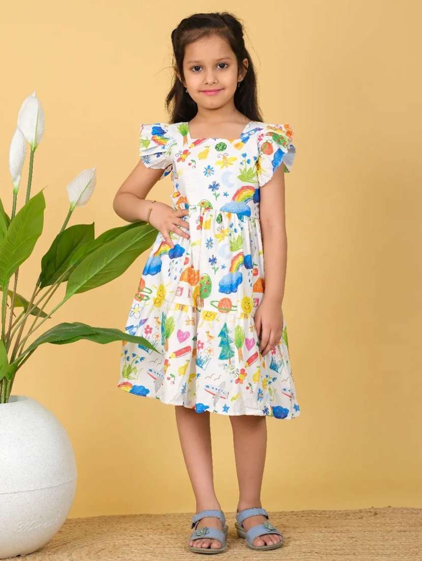girls printed square neck frock