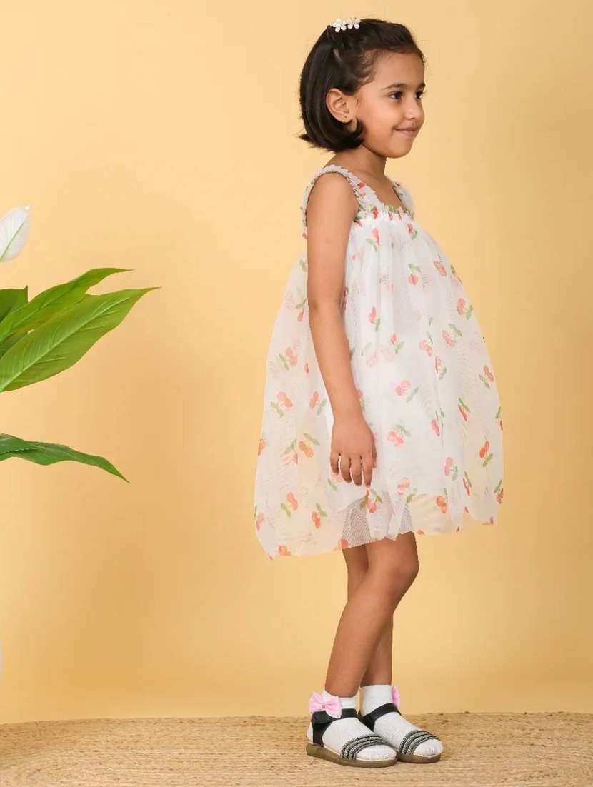 girls white printed sleeveless frock - 21613549 -  Standard Image - 1