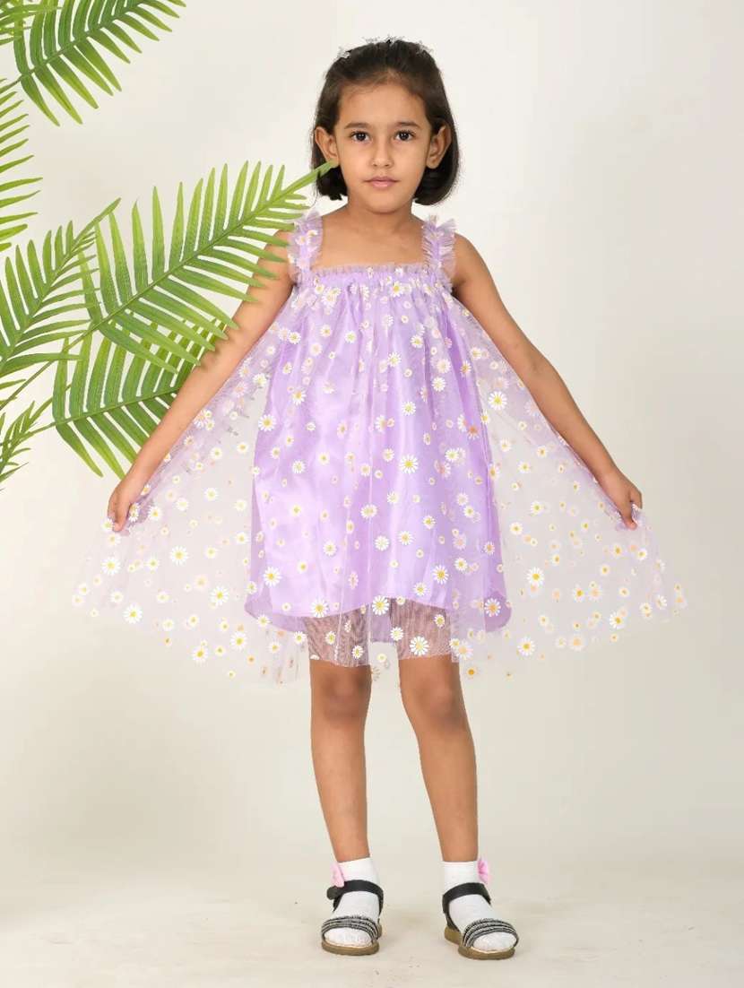 girls lavender floral printed frock - 21613551 -  Standard Image - 1