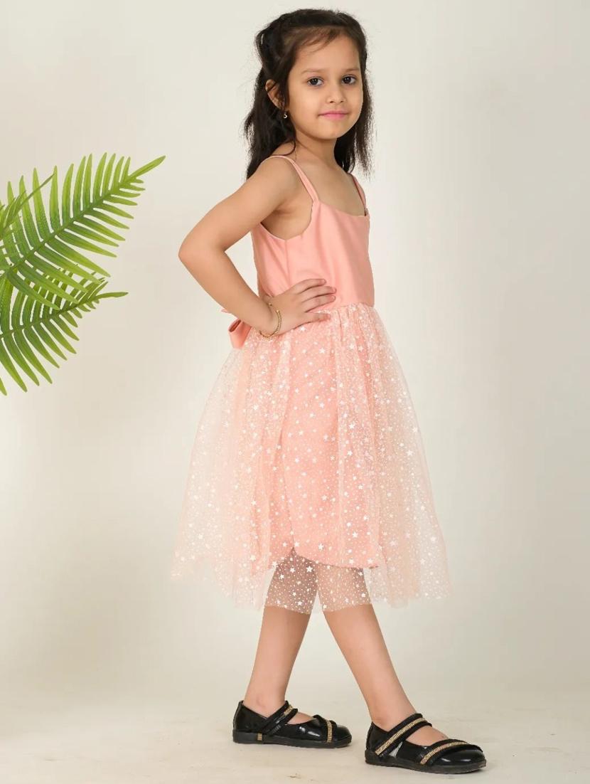 girls peach printed sleeveless frock - 21613552 - Standard Image - 1