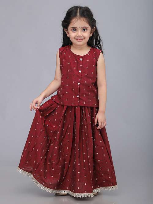kids maroon self design lehenga choli