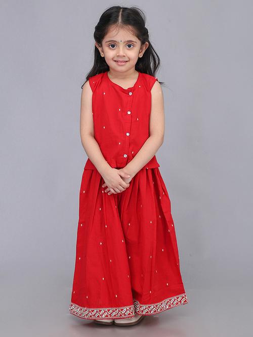 kids red self design lehenga choli - 21613585 - Standard Image - 0