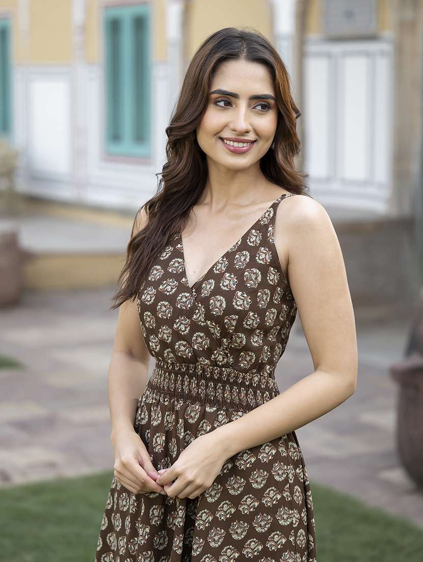 women blue printed sleeveless flared ethnic dress - 21613803 -  Standard Image - 4