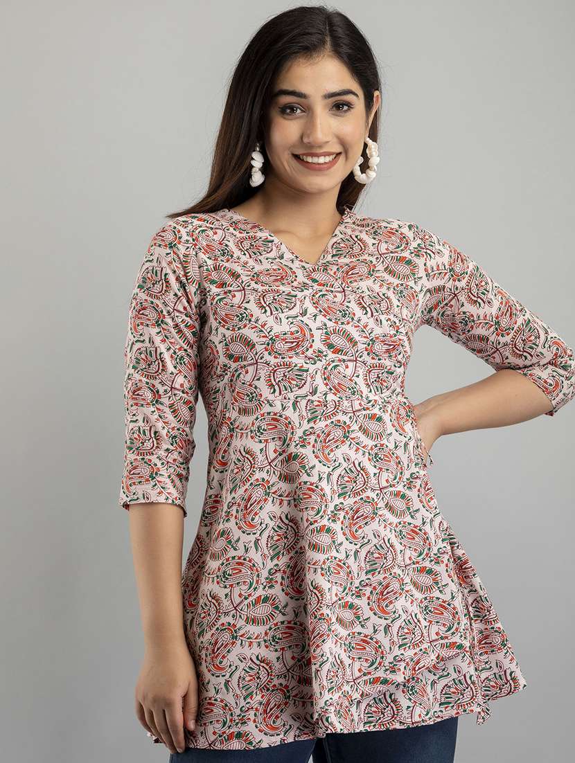 women three quarter sleeve angrakha kurti