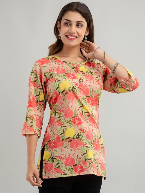 women three quarter sleeve straight kurti - 21613818 - Standard Image - 0