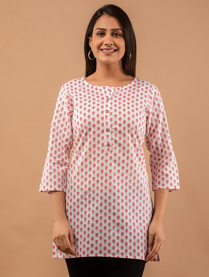 women three quarter sleeve straight kurti - 21613825 -  Standard Image - 1