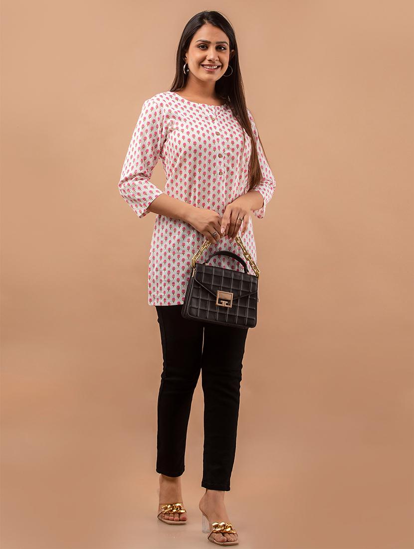 women three quarter sleeve straight kurti - 21613825 - Standard Image - 4