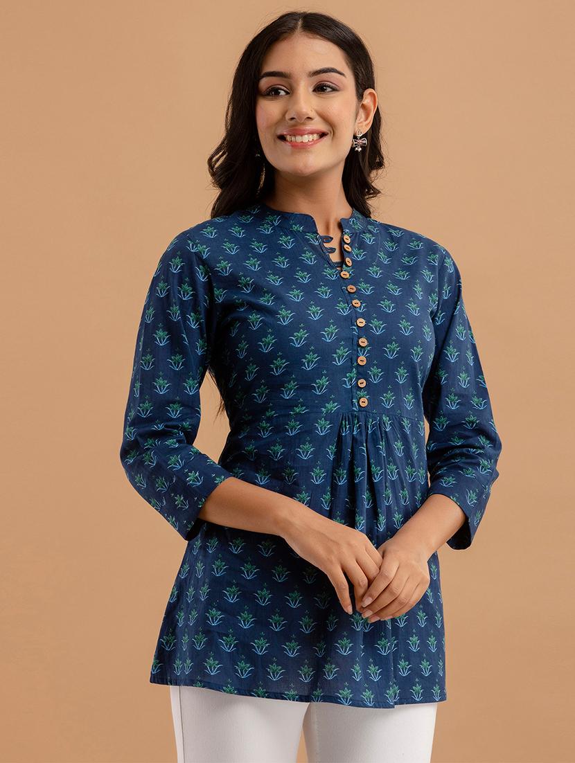 women three quarter sleeve flared kurti - 21613830 - Standard Image - 1