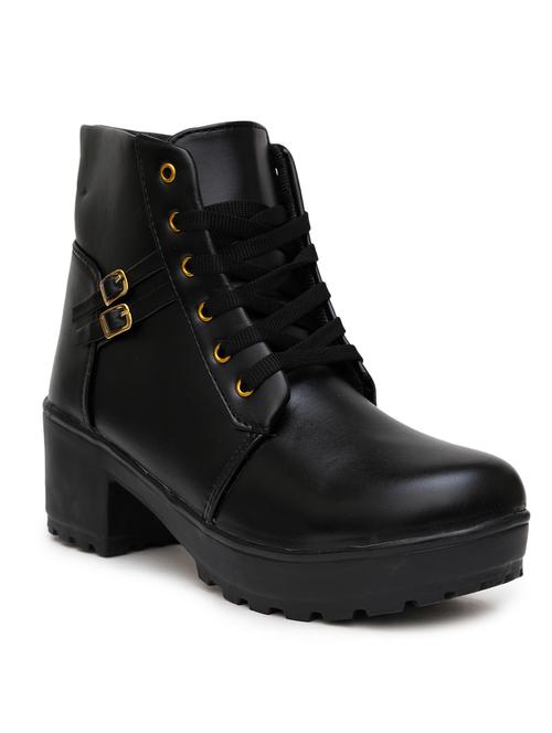 women black solid lace-up boots - 21613833 - Standard Image - 0