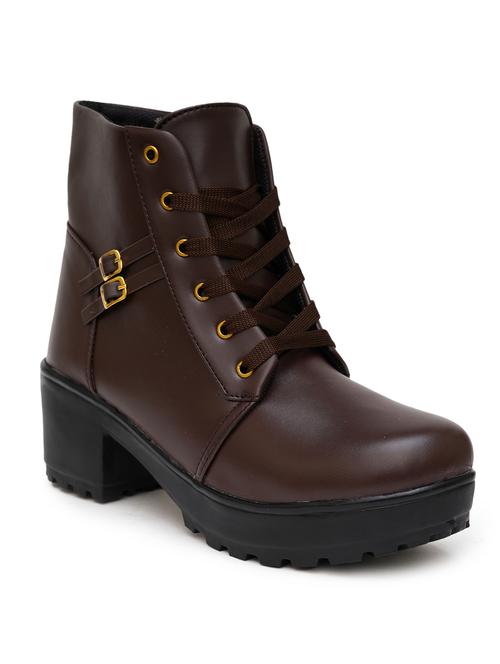 women brown solid lace-up boots - 21613834 -  Standard Image - 0