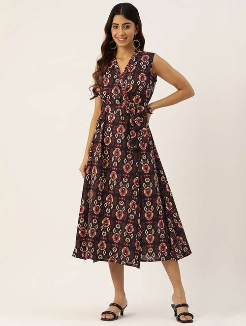 women sleeveless printed a-line dress - 21613841 - Standard Image - 0