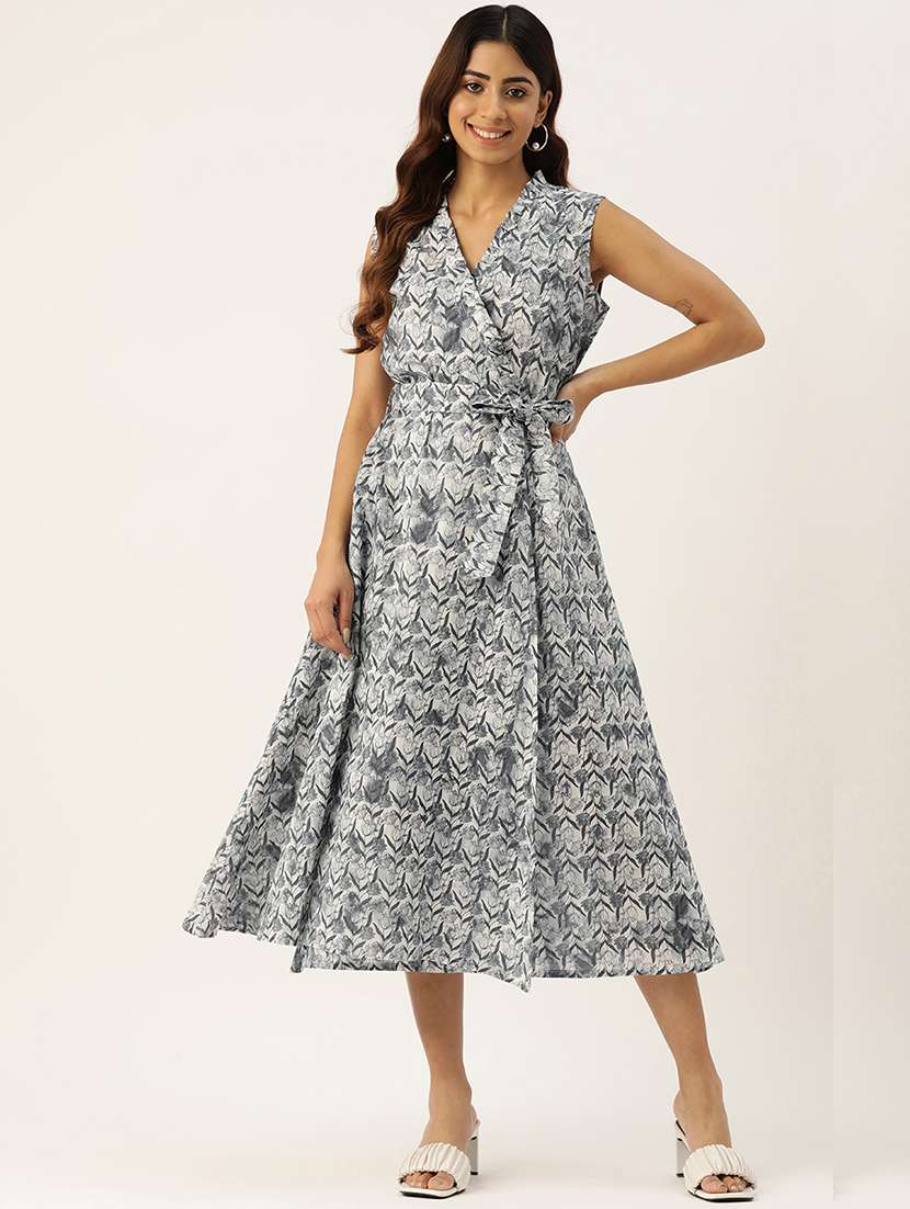women sleeveless printed a-line dress