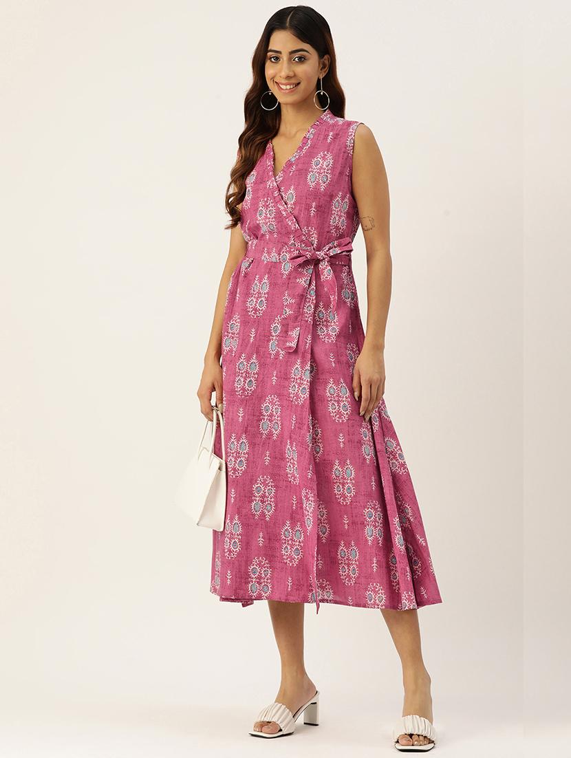 women sleeveless printed a-line dress - 21613843 - Standard Image - 1