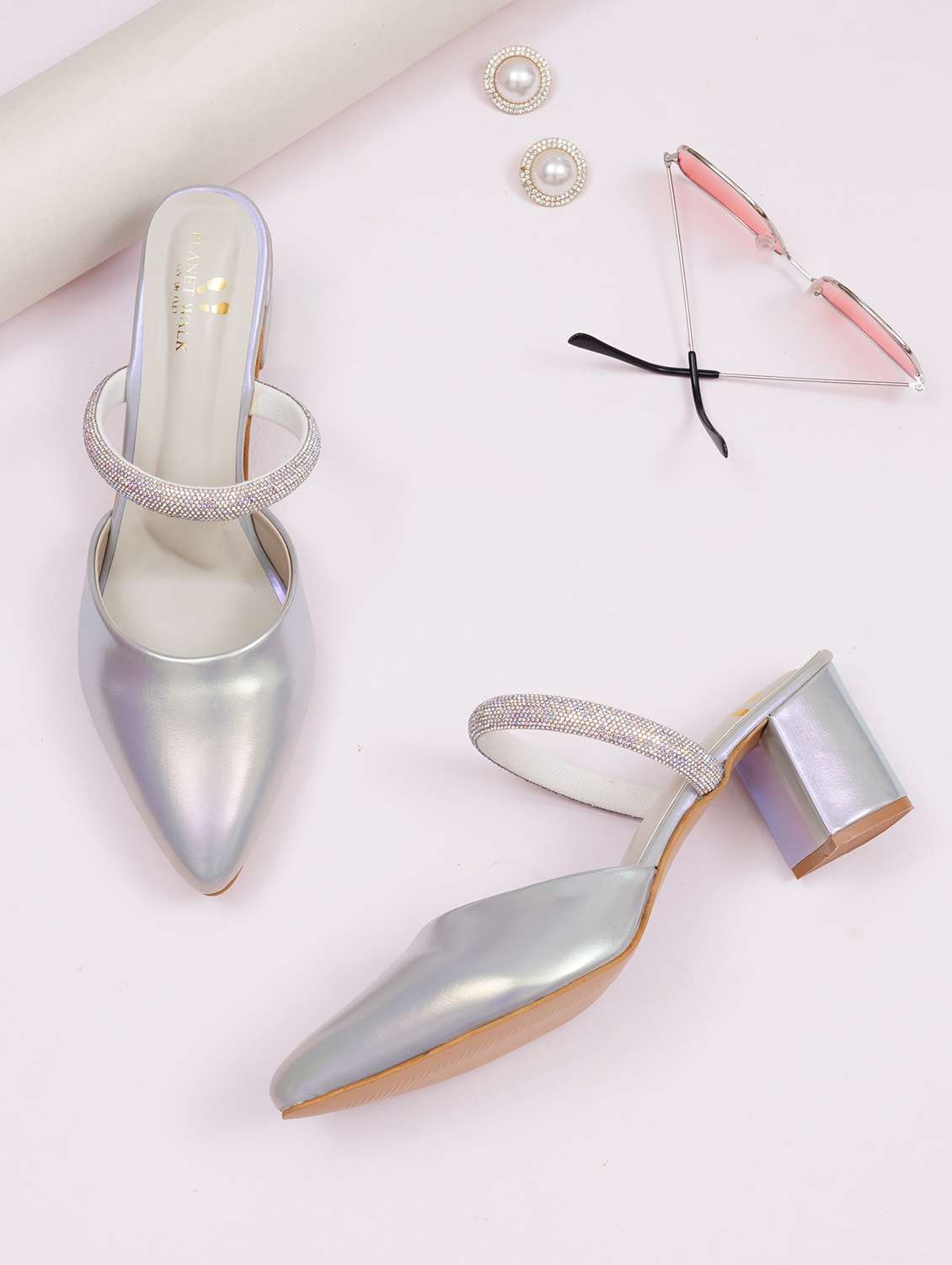 women silver block heel mules - 21613856 -  Zoom Image - 0