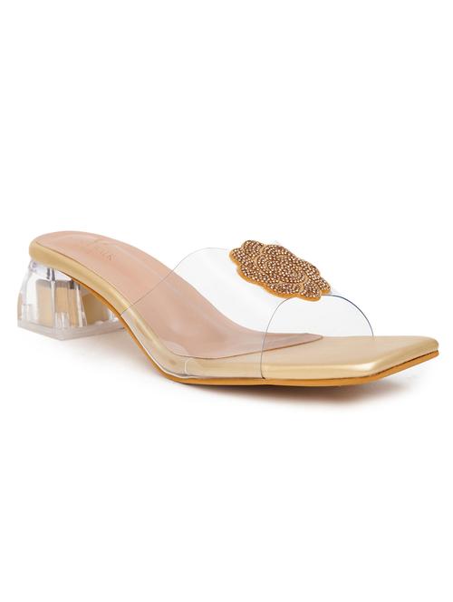 women gold block heel sandal - 21613869 - Standard Image - 0