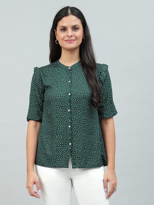 women polka dots printed short sleeves shirt style top - 21613876 -  Standard Image - 0