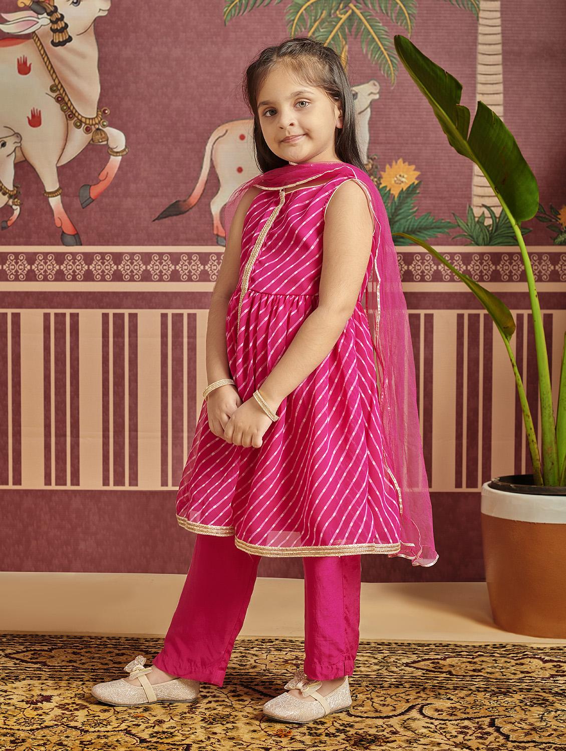 girls printed festive wear suit set - 21613943 - Standard Image - 1