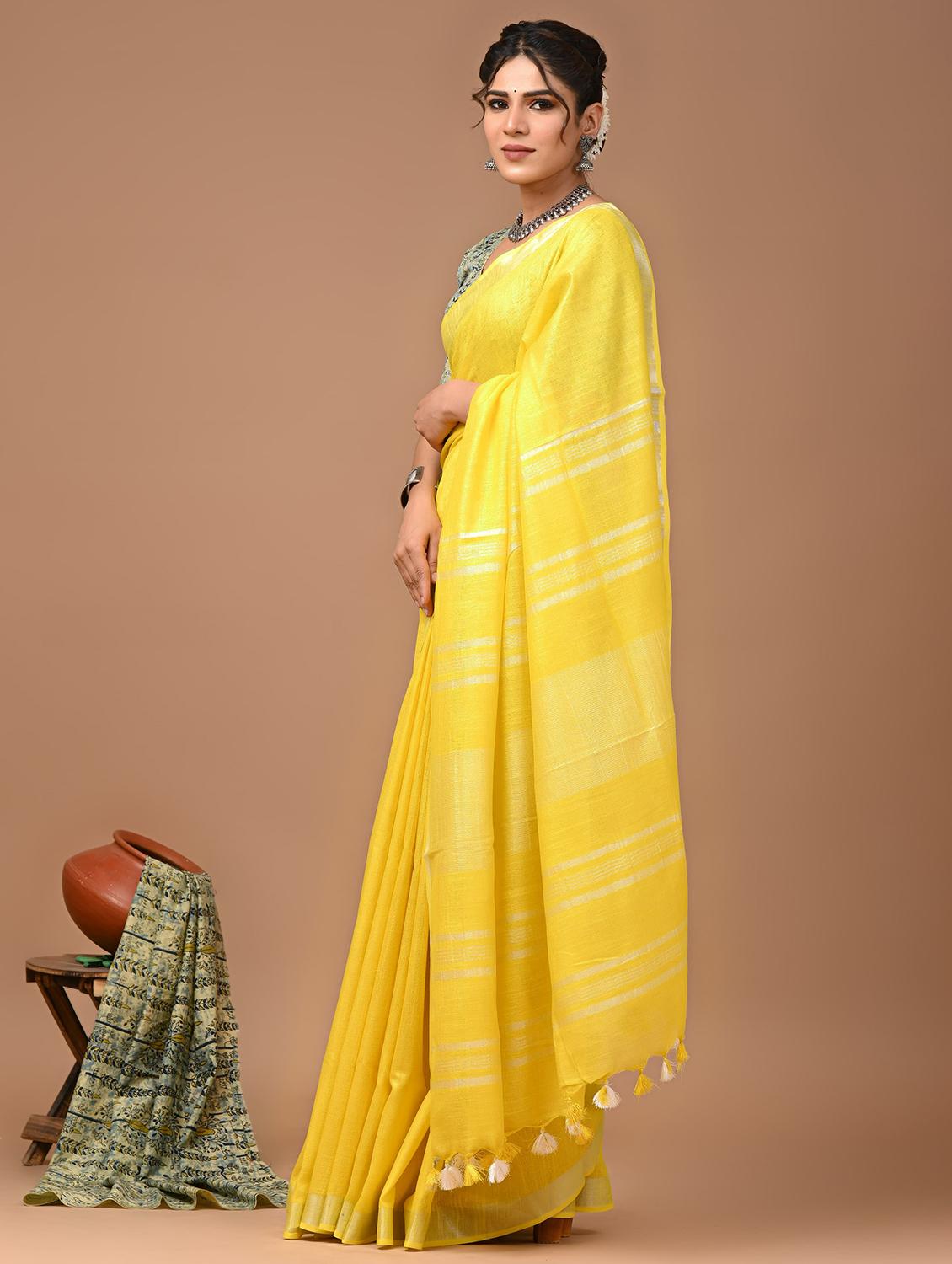 women solid handloom saree with blouse - 21613984 -  Standard Image - 1